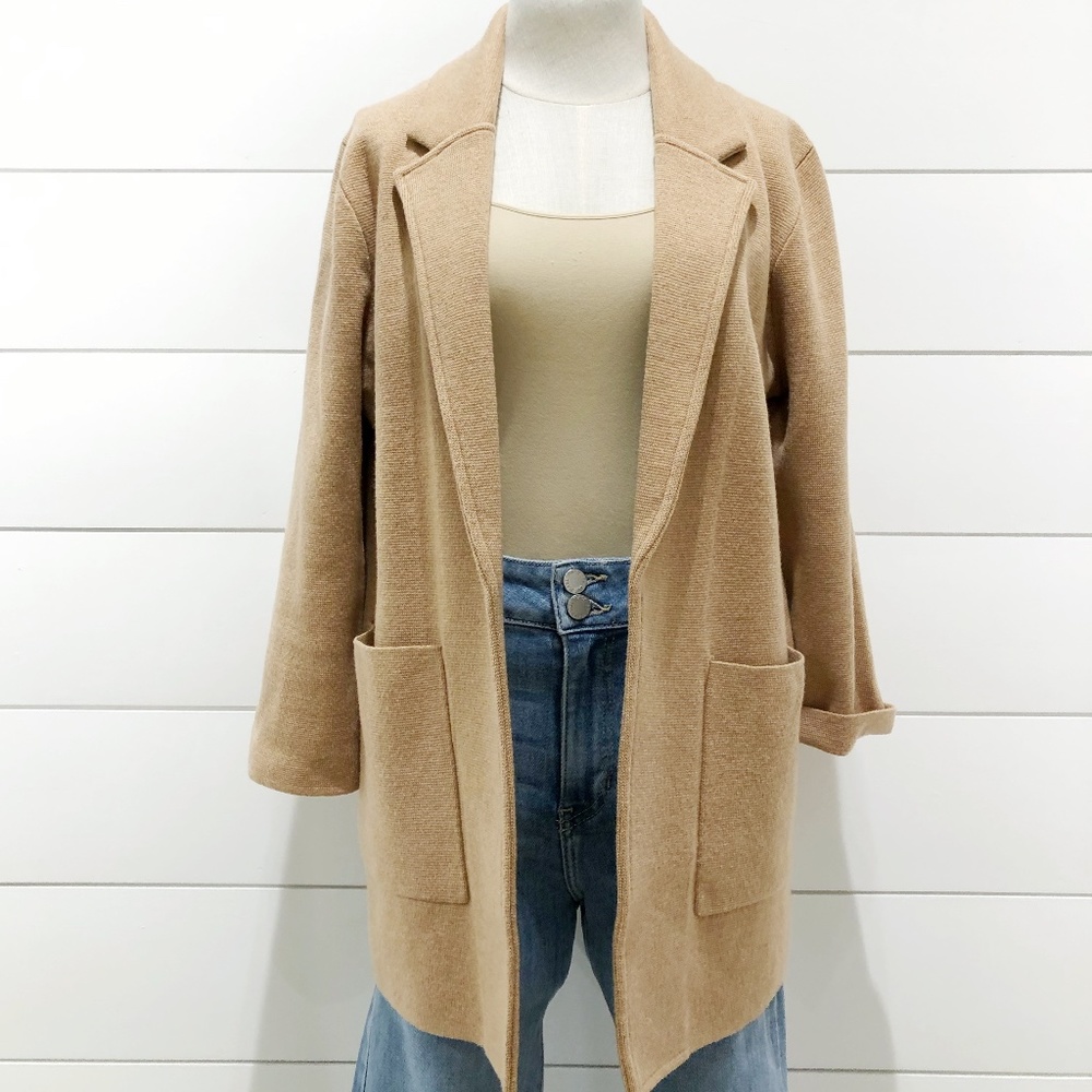 J Crew Camel Long Sweater Blazer Small